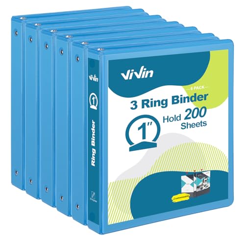 ViVin 1 Inch Round Ring View Binder for Durability, Standard 3 Ring Binder for 200 Sheets of US Letter Size Paper, PVC-Free, 6-Pack (Light Blue) - color: Light Blue, size: 1 Inch, style: 6 pack