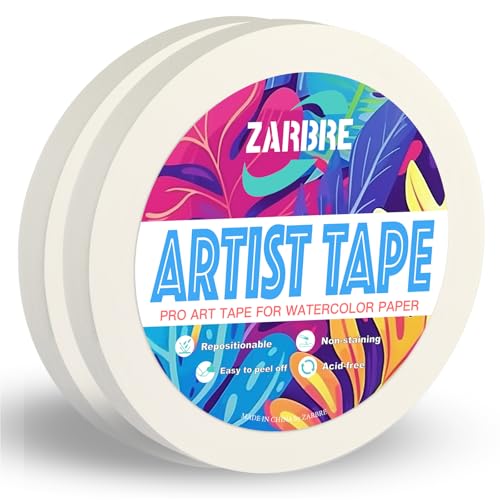 Artist Tape, 2 Pack White Art Tape for Watercolor Paper, Medium Tack Masking Drafting Tape for Painting Canvas Framing, Acid-Free, 0.5in Wide 328FT Long Total - size: 0.5inch