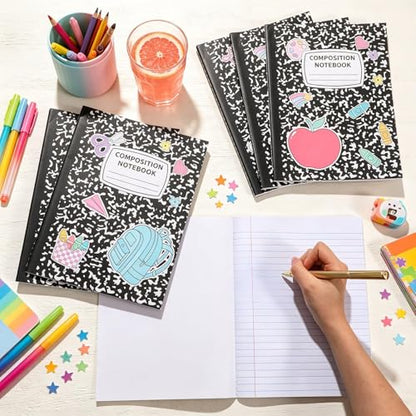12 Pack Large Composition Notebooks Bulk 9.8 × 7.5 in Wide Ruled Hard Cover Composition Book Assorted Marble Journal College Ruled Paper for College Office Back to School Supplies(Black and White) - size: 12 Pack, style: Composition