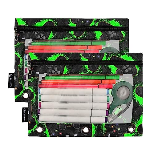 Cool Video Game Zipper Pencil Pouch 3 Ring Binder, Clear Window Pencil Case Bags Daily Office Supplies 2 Pack
