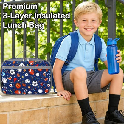 FlowFly Kids Lunch box Insulated Soft Bag Mini Cooler Back to School Thermal Meal Tote Kit for Girls, Boys,Football - color: Football