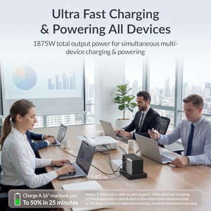 Gitryin Modular Laptop Charging Station, 140W, 4 * 40W Retractable Lightning, Micro USB, USB C Chargers, 1 Lightning, 1 Micro USB, 8 Type C Ports with Cooling Power Strip, 300W Charging Hub