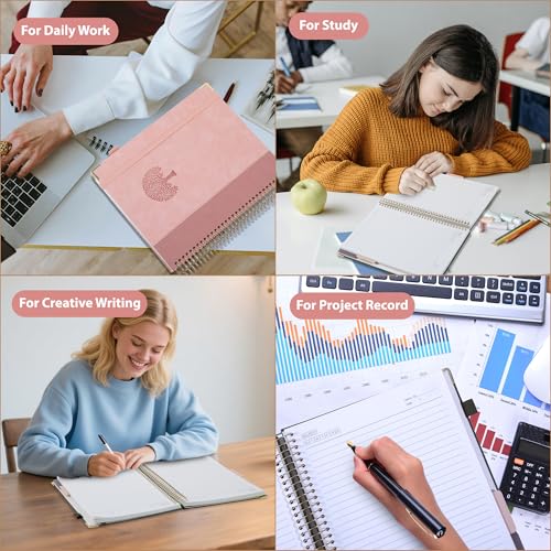 Yoment Hardcover Spiral Notebook 8.5" x 11" Pink 5 Subject Notebook College Ruled with Dividers Tabs 300 Pages Large Leather Spiral Journal Notebooks for Work School Note-Taking Business - color: Pink
