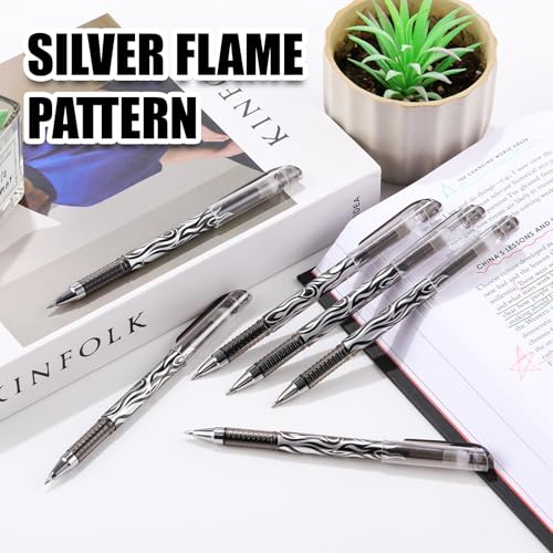 8 Pack Black Ink Erasable Gel Pens, 0.5mm Fine Point, Flame Patterned Barrel, Comfortable Grip, with Eraser, Ideal for Journaling, School Work, Office Tasks, Note Taking, DIY Projects - color: 8 Black