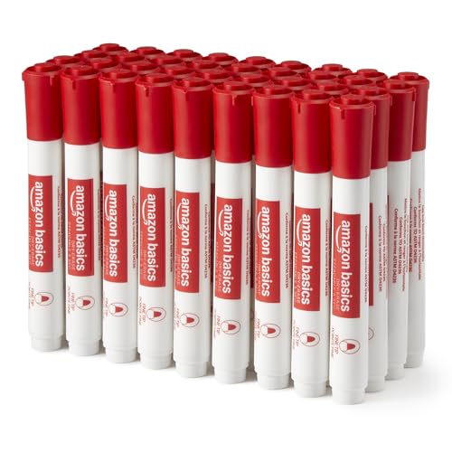 Amazon Basics Low-Odor Dry Erase Whiteboard Markers, Fine Tip, Quick-Dry, Red, 36-Pack - color: Red, style: Fine Tip
