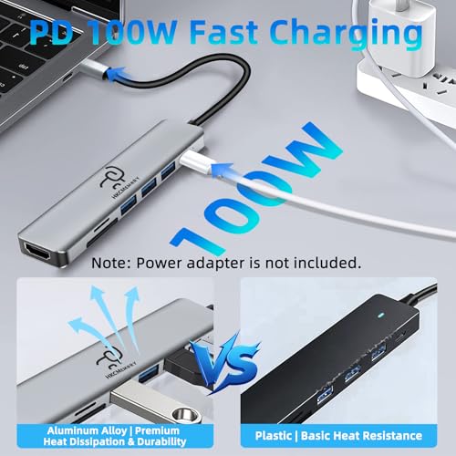 USB C Hub 7 in 1 Adapter, 4K HDMI, 100W PD, 3 USB-A, SD/TF Card Reader, USB C Docking Station for MacBook Pro/Air, Dell XPS, HP, Lenovo Thinkpad, ASUS
