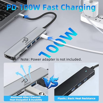 USB C Hub 7 in 1 Adapter, 4K HDMI, 100W PD, 3 USB-A, SD/TF Card Reader, USB C Docking Station for MacBook Pro/Air, Dell XPS, HP, Lenovo Thinkpad, ASUS