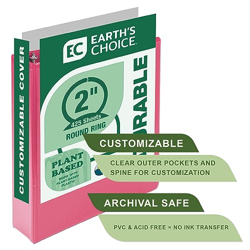 Samsill Plant-Based 2 Inch Durable Round Ring, View Binder, Eco-Friendly, USDA Certified Biobased, 2 Pack, Berry Pink - color: Berry Pink, size: 2", style: 2 Pack