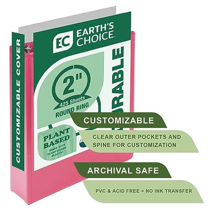Samsill Plant-Based 2 Inch Durable Round Ring, View Binder, Eco-Friendly, USDA Certified Biobased, 2 Pack, Berry Pink - color: Berry Pink, size: 2", style: 2 Pack
