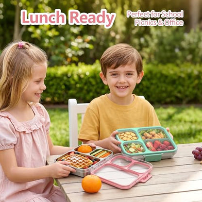 HOMEKOL Stainless Steel Bento Lunch Box 3-Compartment, 4.2Cups, Pink | Leak-Proof Metal Lunch Container for Kids & Adults, BPA-Free, Dishwasher Safe, Clear Tritan Lid, 1000ml (Not Insulated) - color: Pink, size: 34oz (1000ml)