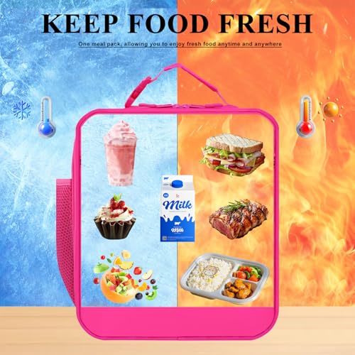 Lunch Box for Kids School Lunch Bag for Girls Teen Womens Work Travel Picnic Food Containers Cooler Carrier,Cute Large Insulated Lunch Tote Bags with Water Bottle Pocket Handheld Strap Pink M - color: 06-Pink M
