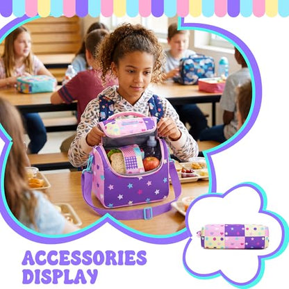Rolling Backpack for Girls,Lightweight Kids Backpack with Wheels for School and Travel,Large Capacity Trolley Backpack for Elementary Students - color: Purple Pink Star