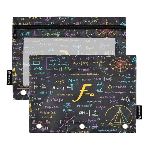 Pencil Pouch for 3 Ring Binder Colorful Math Formulas Binder Pencil Case with Smooth Zipper Clear Window Pencil Case 2 Pack for Office School College Supplies - color: Colorful Math Formulas