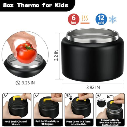 MAISON HUIS Bento Lunch Box with 8oz Soup Thermo, 5-Compartment Leak-Proof Container, Thermo Hot Food Jar and Insulated Lunch Bag, BPA Free,Travel, School - color: Black2