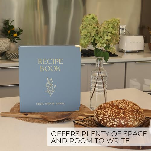Aesthetic 8.5" x 11" Recipe Binder with Waterproof Cover - The Perfect Recipe Book with Plastic Sleeves to Write in Your Own Recipes - Quality Blank Cookbook Binder, Cards incl. - color: Dusty Blue, size: Large - 8.5x11"