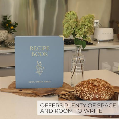 Aesthetic 8.5" x 11" Recipe Binder with Waterproof Cover - The Perfect Recipe Book with Plastic Sleeves to Write in Your Own Recipes - Quality Blank Cookbook Binder, Cards incl. - color: Dusty Blue, size: Large - 8.5x11"
