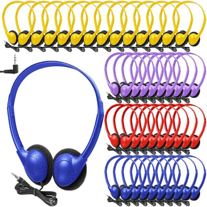 Frienda 48 Pack Classroom Headphones Bulk, Wired School Headsets for Students, Stereo Headphones with 3.5 mm Plug for Classroom, Online Learning, Library(Classic,Navy, Red, Yellow, Purple) - color: Navy, Red, Yellow, Purple, style: Classic