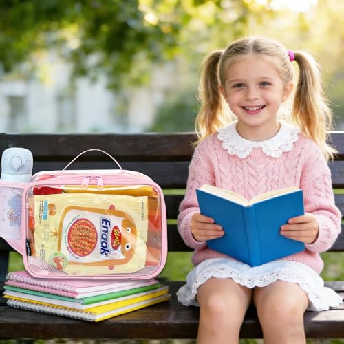 FlowFly Kids Lunch box Insulated Soft Bag Mini Cooler Back to School Thermal Meal Tote Kit for Girls, Boys,ClearPink - color: ClearPink