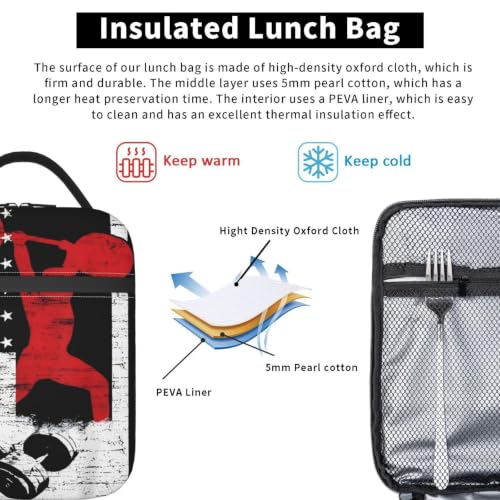 Weightlifting American Flag Lunch Bag 10In | Insulated Lunch Box Reusable Tote Bag For Picnic Office For Women Men - color: Style 4