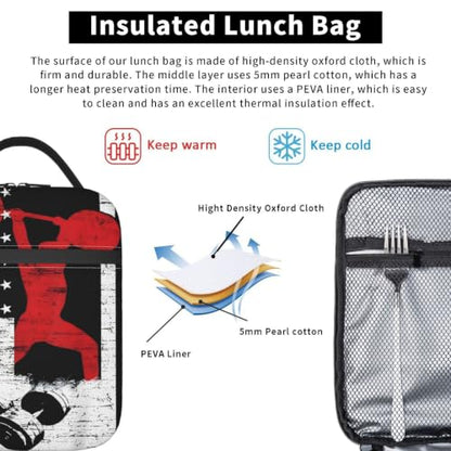 Weightlifting American Flag Lunch Bag 10In | Insulated Lunch Box Reusable Tote Bag For Picnic Office For Women Men - color: Style 4