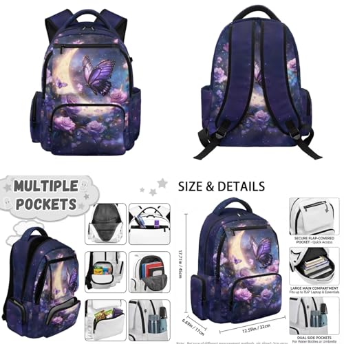 Floral Butterfly Backpack for Girls Boys Backpack with Lunch Box Water Bottle Pouch and Soft Pencil Case 4PCS Set Cute Bookbag with Side Pocket 17" Large School Bag Kids Back to School Gifts - color: Floral Butterfly
