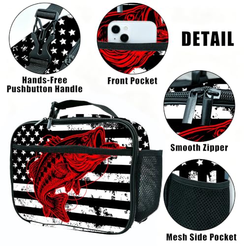 American Flag Fish Lunch Bag Insulated Reusable Lunch Box Kids Girls Boys Cooler Thermal Tote Bag For Men Women School Work Picnic - color: Flag Fish