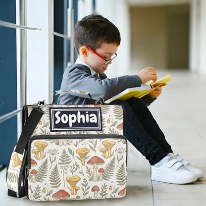 Mushroom Leaves Beige Print Custom Zipper Binder Bag 3 Ring with Shoulder Strap & Handle Personalized Binder Bag Expandable File Folder for School - color: Multi-mushroom Leaves Beige