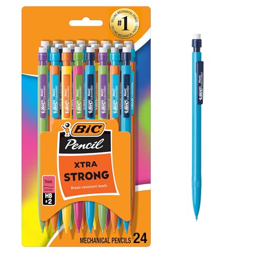 BIC Xtra Strong Mechanical Pencils with Erasers, Thick Point (0.9mm), 24-Count, Mechanical Pencils for School or Office Supplies - size: 24 Count (Pack of 1)