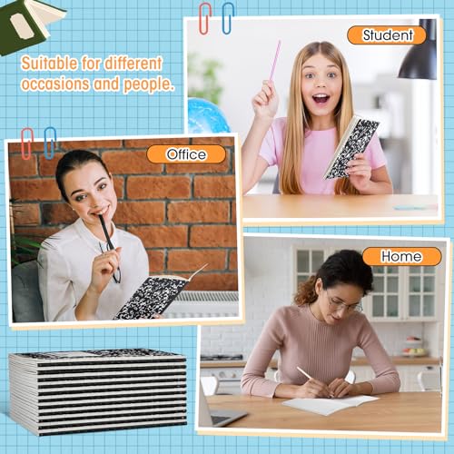 Fainne 150 Pack A5 Composition Notebooks Bulk Marble Cover Composition Notebooks College Notebooks Wide Ruled Notebooks for Students Classroom Office School Supplies(Black) - color: Black
