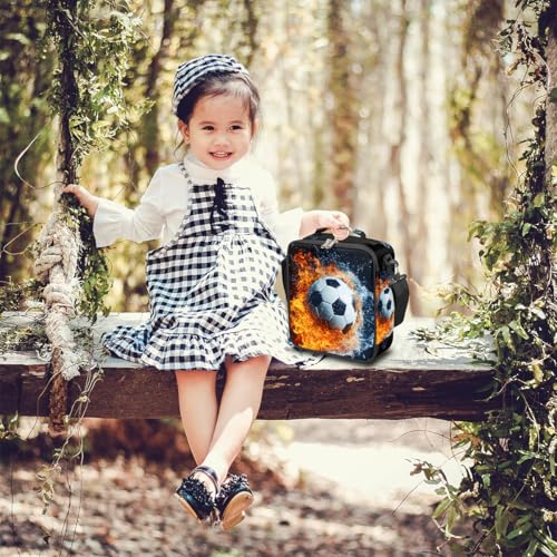 Flame Soccer Boys Lunch Box for School Insulated Kids Lunch Box Reusable Leakproof Lunch Bag Thermal Cooler Tote Picnic Lunchbox with Adjustable Shoulder Strap Back to School Gifts for Teens Boys - color: W-Geometry Football