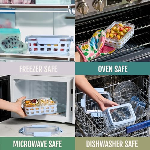 Ello Duraglass 3.4 Cup Meal Prep Sets 10Pc, 5 Pack Set- Glass Food Storage Container with Silicone Sleeve and Airtight BPA-Free Plastic Lids, Dishwasher, Microwave, and Freezer Safe, Olive Tree - color: Olive Tree