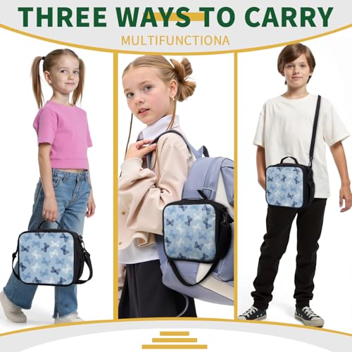 Blue Butterfly Lunch Box for Girls Boys Kids Insulated Lunch Bag Cute Butterflies Lunchbox Reusable Cooler Lunch Pail Thermal Meal Tote Kit with Shoulder Strap for School Picnic - color: Blue Butterfly