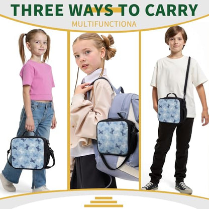 Blue Butterfly Lunch Box for Girls Boys Kids Insulated Lunch Bag Cute Butterflies Lunchbox Reusable Cooler Lunch Pail Thermal Meal Tote Kit with Shoulder Strap for School Picnic - color: Blue Butterfly