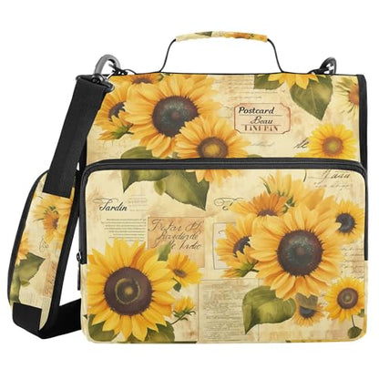 Sunflowers Zipper Binder with Shoulder Strap, 500 Sheets Capacity, Multiple Pockets 1.5Inch 3 Ring Zipper Binder - color: Sunflowers