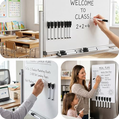 OWLKELA 60 Pcs Magnetic Dry Erase Markers with Eraser Cap, Fine Tip Whiteboard Markers with Eraser, Low Odor Dry Erase Marker Set for School Office Home, Black - size: 1 Count (Pack of 60)
