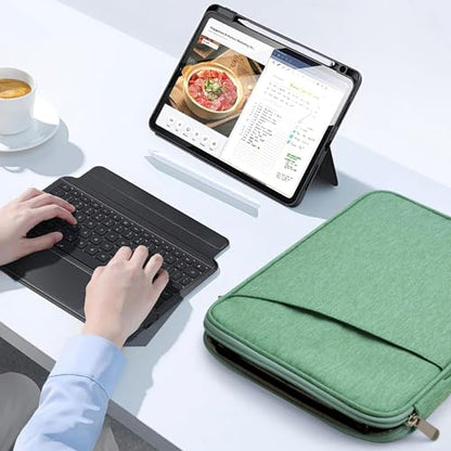 TiMOVO 9-11" Tablet Sleeve for iPad A16 & Galaxy Tab, Green | Protective Bag with Pockets, Fits iPad 10.9"/10.2" Air 11" 5th/4th Gen, Galaxy Tab A9+/A11+ 11" - color: Green, size: 9-11 Inch