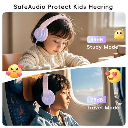Candy Bila Kids Headphones, Wired Headphones for Kids Over Ear with Microphone, 85/94dB Volume Limiter Headphone for Girls Boys, Foldable Headphone for Learning & Entertainment, Gradient Pink - color: Gradient Pink