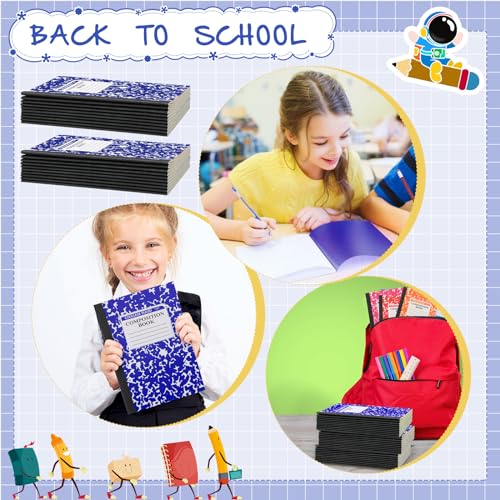 Fainne 100 Pack A5 Composition Notebooks Bulk College Ruled Composition Notebooks Marble Covers Notebook for Student Classroom Office Supplies 30 Sheet/60 Page(Dark Blue) - color: Dark Blue