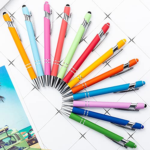 PASISIBICK 12 Pieces Rainbow Rubberized Soft Touch Ballpoint Pen with Stylus Tip, Stylish, Premium Metal Pen, Black Ink, Medium Point(Pack of 12) - color: 12 Pcs Stylus Pens
