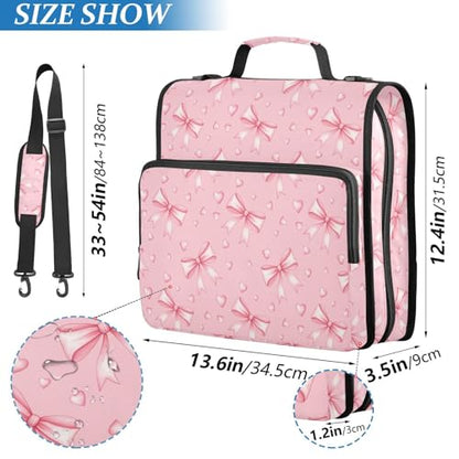 Zipper Binder Bag 3 Ring File Folder Portfolio Organizer Zippered Binder Bags with Strap Fits Laptop Women Men - color: 22-pink Ribbon Bow