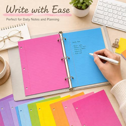 gisgfim 100 Sheets 3 Hole Punched Lined Refill Paper 8 x 10.5 Inch Loose Leaf Paper 3-Ring Binders College Ruled Notebooks Planner Inserts Thicken for Writing School Office Home Supplies(Colorful) - color: Colorful