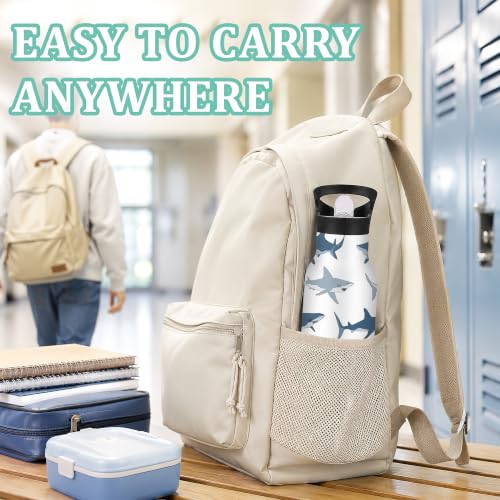 Insulated Water Bottle,Sharks 20 oz Stainless Steel Water Bottles with Straw Lid,Wild Fish Leak Resistant Double Insulated Flask with Handle,Fits Cup Holder,Keeps Drinks Cold - color: Sharks,Wild Fish