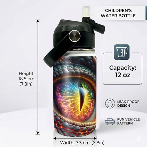 Dragons Eye Kids Water Bottle 12oz Stainless Steel Insulated Bottle Vacuum Leak Proof Straw Lid with Double Wall BPA Free School (Color1) - color: Color1
