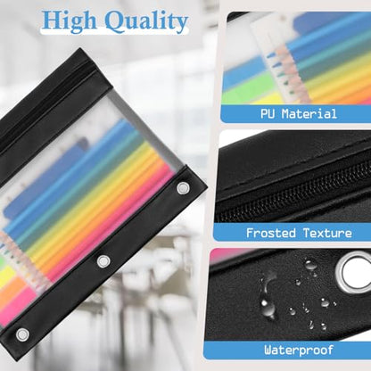 YoeeJob 1 Pack PU Leather Pencil Pouch for 3 Ring Binder, Zippered Binder Pouch, Suitable for School and Office (Black) - size: 1 Pack