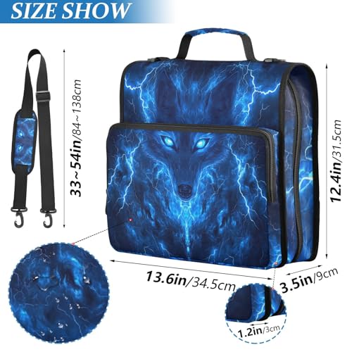 Blue Wolf with Glowing Eyes 3 D-Ring 2 inch Zipper Binder Bag with Shoulder Strap, Multi-Pocket Portfolio Organizer Case for 13 Inch Laptop Middle School - color: Blue Wolf Glowing Eyes