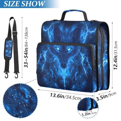 Blue Wolf with Glowing Eyes 3 D-Ring 2 inch Zipper Binder Bag with Shoulder Strap, Multi-Pocket Portfolio Organizer Case for 13 Inch Laptop Middle School - color: Blue Wolf Glowing Eyes