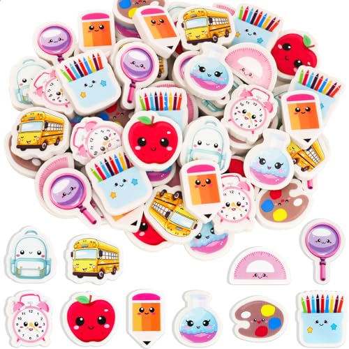 Ceiba Tree Cute School Erasers Bulk 60Pcs Mini Back to School Bus Schoolbag Alarm Pens Eraser for Student Classroom Prizes Stationery Homework Rewards Supplies Party Favors