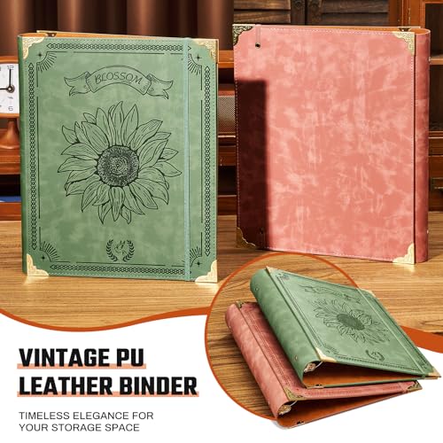 Ovesmusl Sunflower PU Leather 3 Ring Binder Fits 8.5"x11" Letter Size Paper, 2 Inch Round Ring Binder Holds 500 Sheets, Notepad Paper Cover Loose Leaf Organizer, Pink - color: Pink Flower, size: 2" Ring