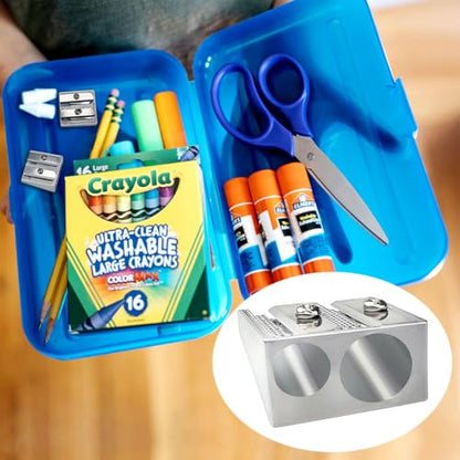 8 Pcs Metal Handheld Manual Pencil Sharpeners with Double Holes, Manual Pencil Sharpener with Double Holes，Sharp Steel Blades for Colored Pencils & Crayons, Non-Slip Gri