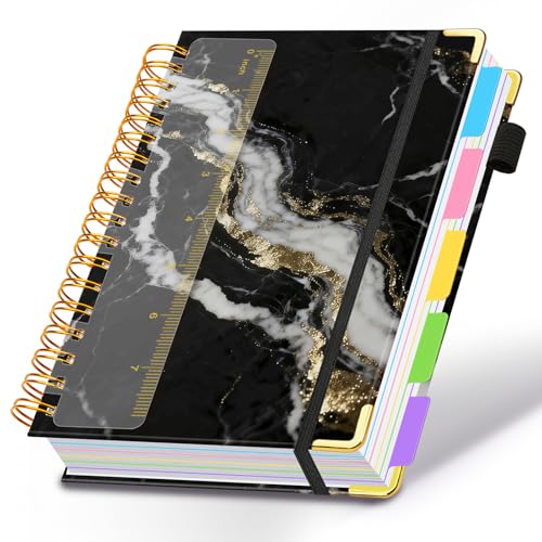 Spiral Journal Notebooks for Work, 300 Pages 5 Subject Notebook College Ruled with Dividers & Tabs, A5 Notebook Journal for Women Students Note-Taking and Organizer (Midnight Marble) - color: Midnight Marble, size: 6.2''x 8.2''